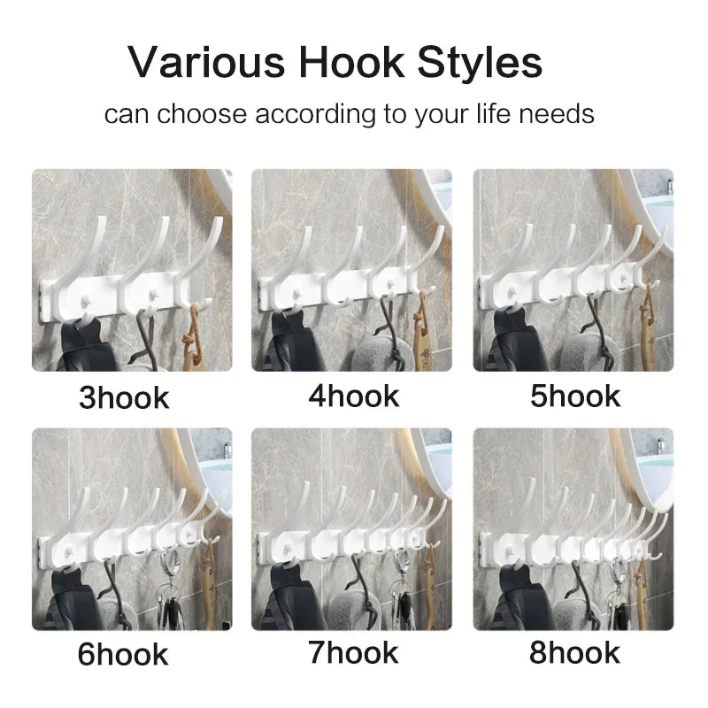 FanzyMarket 6-Peg Folding Wall Hooks in black and white, aluminum nail-mount towel and coat rack with four hooks