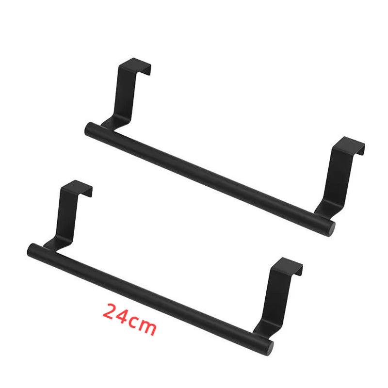 Two stainless steel over-cabinet towel bars from FanzyMarket, no-drill over-door rack for kitchen and bathroom, 9.4 and 14.2 inches