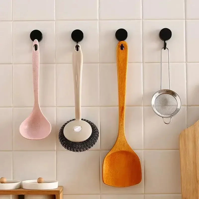 FanzyMarket 10-pack self-adhesive wall hooks for bathroom and kitchen, plastic coat towel hangers, no drill needed, 2.8 x 5 cm.