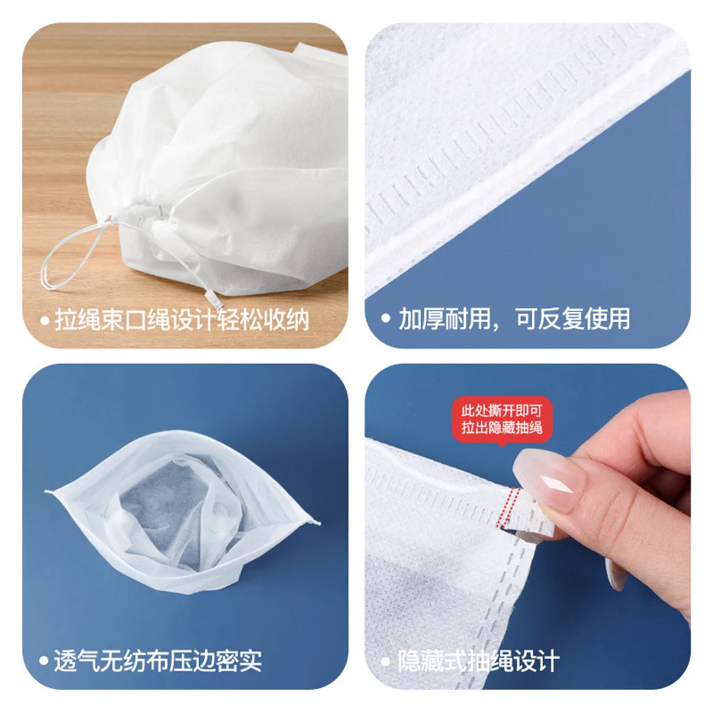 Set of 10 FanzyMarket non-woven shoe storage bags with drawstrings, ideal for closet and travel shoe organization in S, M, L sizes.