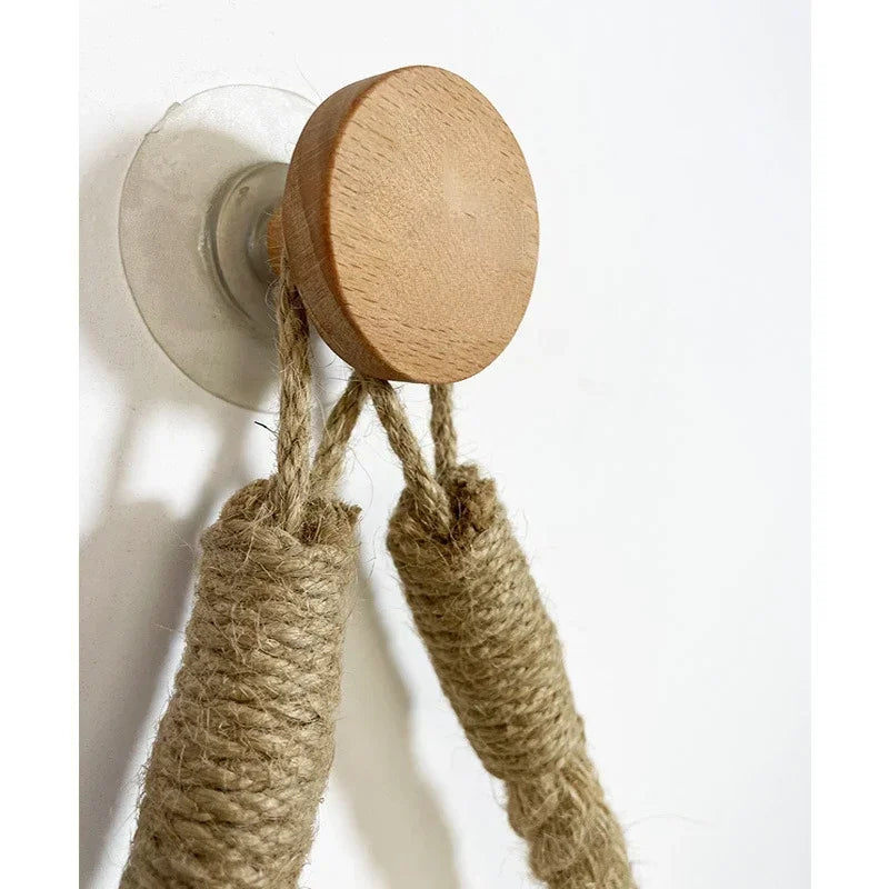 FanzyMarket nail-free rope paper towel and toilet roll holder, wall-mounted towel rack and tissue hook in a modern home organization setup.