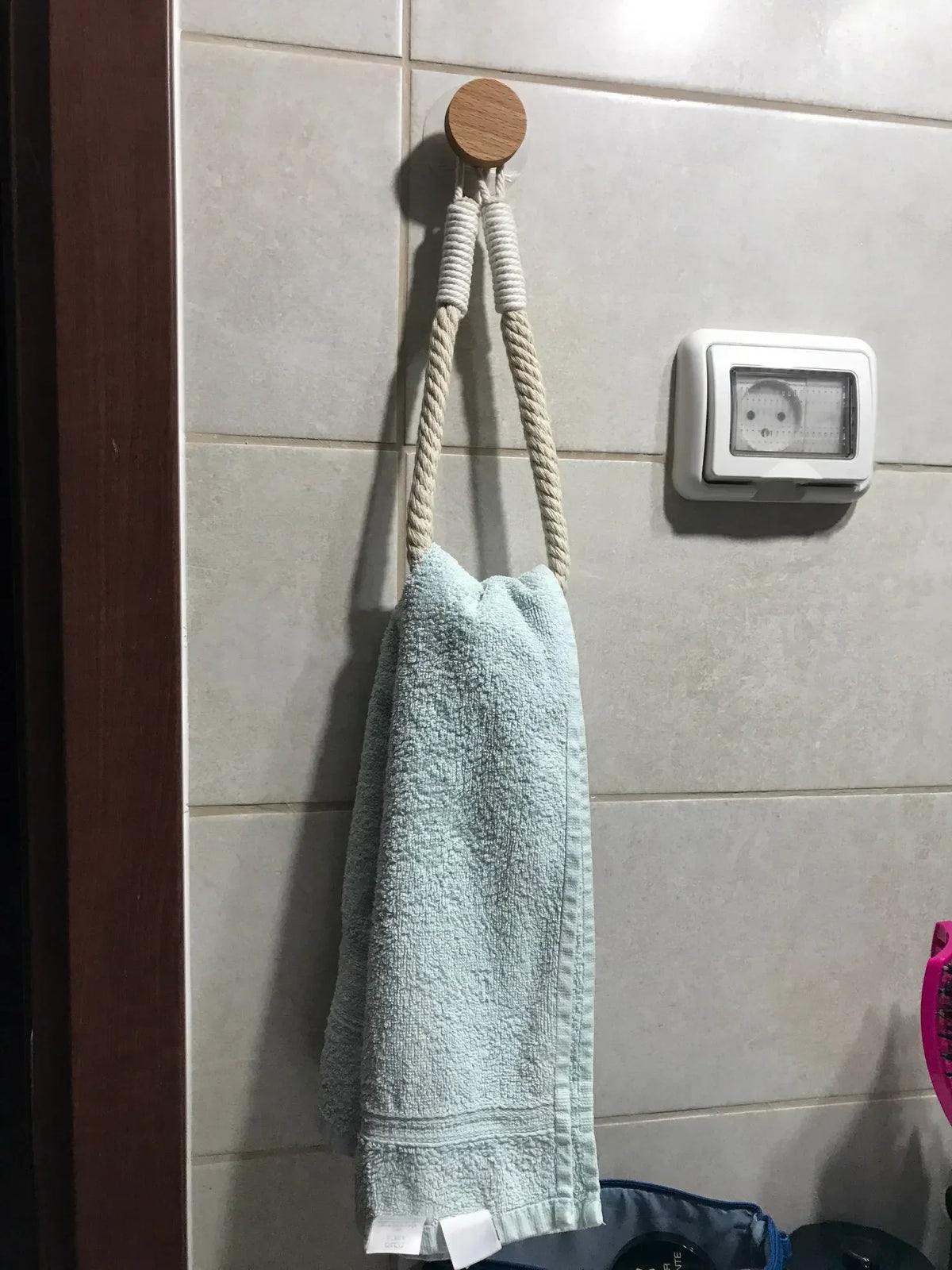 FanzyMarket nail-free wall-mounted rope paper towel and toilet roll holder with towel rack and tissue hook for home organization.