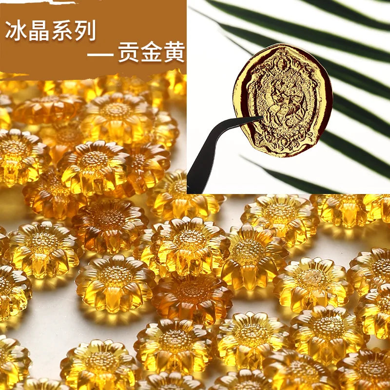 Translucent sunflower sealing wax beads, 100-piece set by FanzyMarket, for DIY envelope seals, invitations, cards, and scrapbooking.