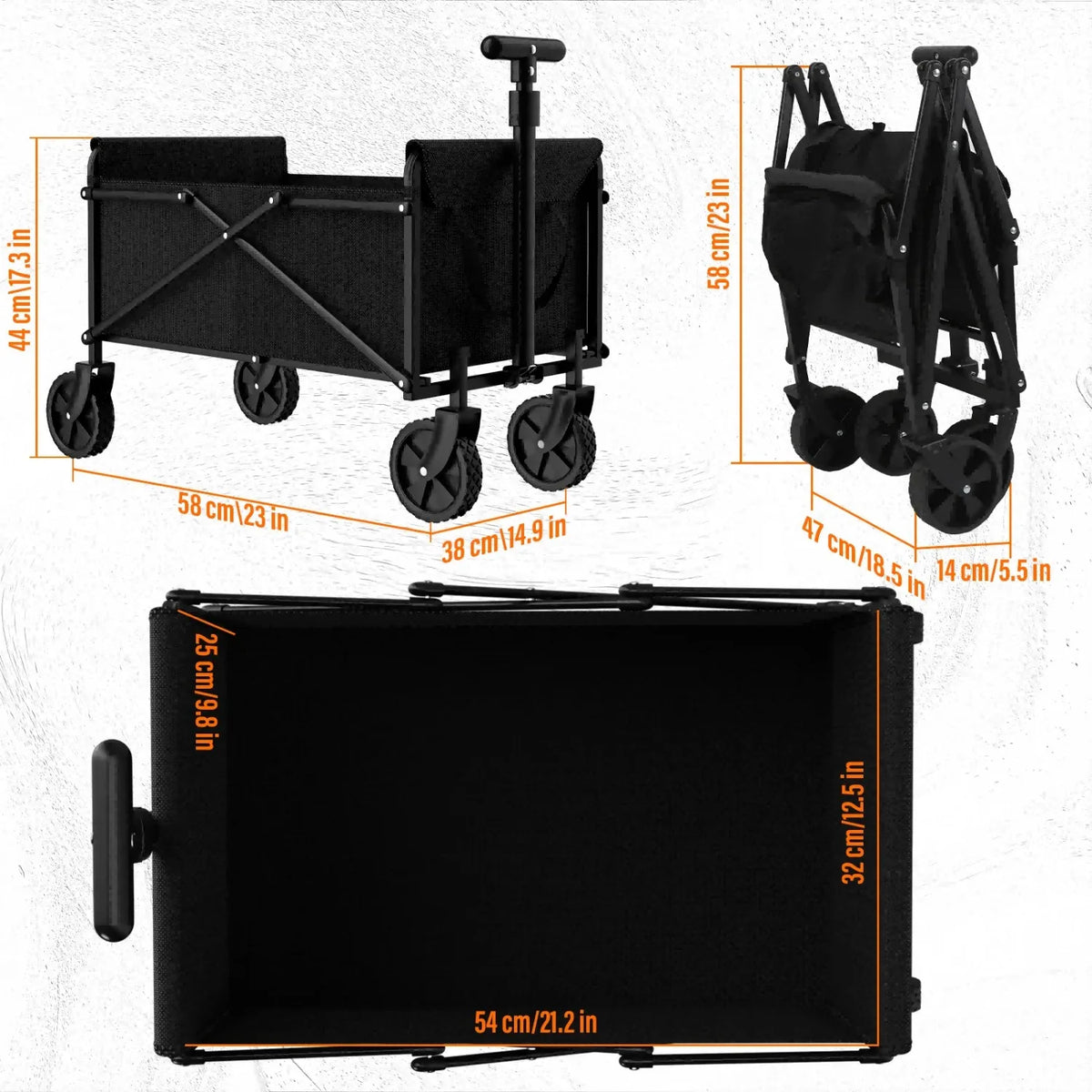 FanzyMarket folding collapsible utility wagon cart with sturdy handles, ideal for garden, picnic, beach, and shopping transport.