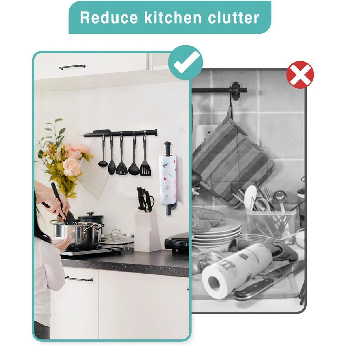 White wall-mount adhesive paper towel and toilet roll holder from FanzyMarket for kitchen and bathroom storage.