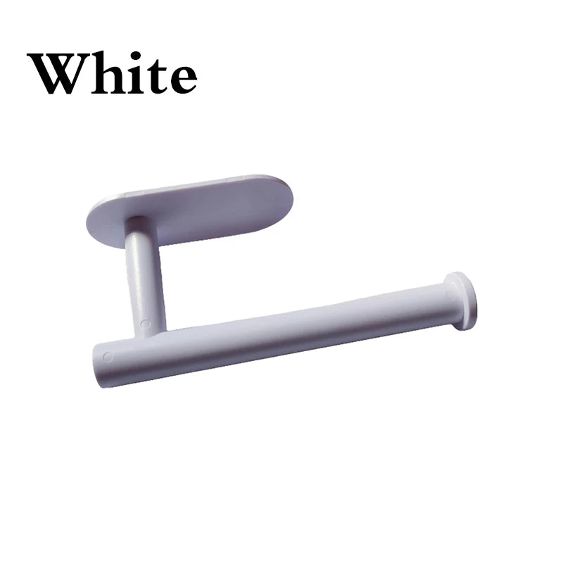 White wall-mount adhesive paper towel and toilet roll holder by FanzyMarket, suitable for kitchen and bathroom storage.