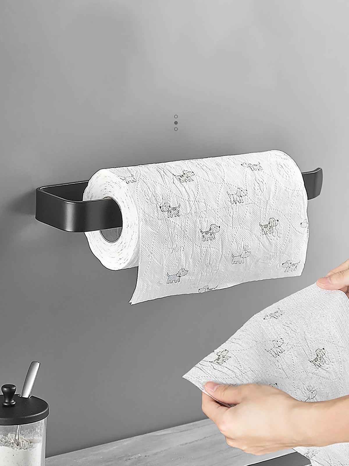 White wall-mount adhesive paper towel and toilet roll holder by FanzyMarket for kitchen and bathroom storage.