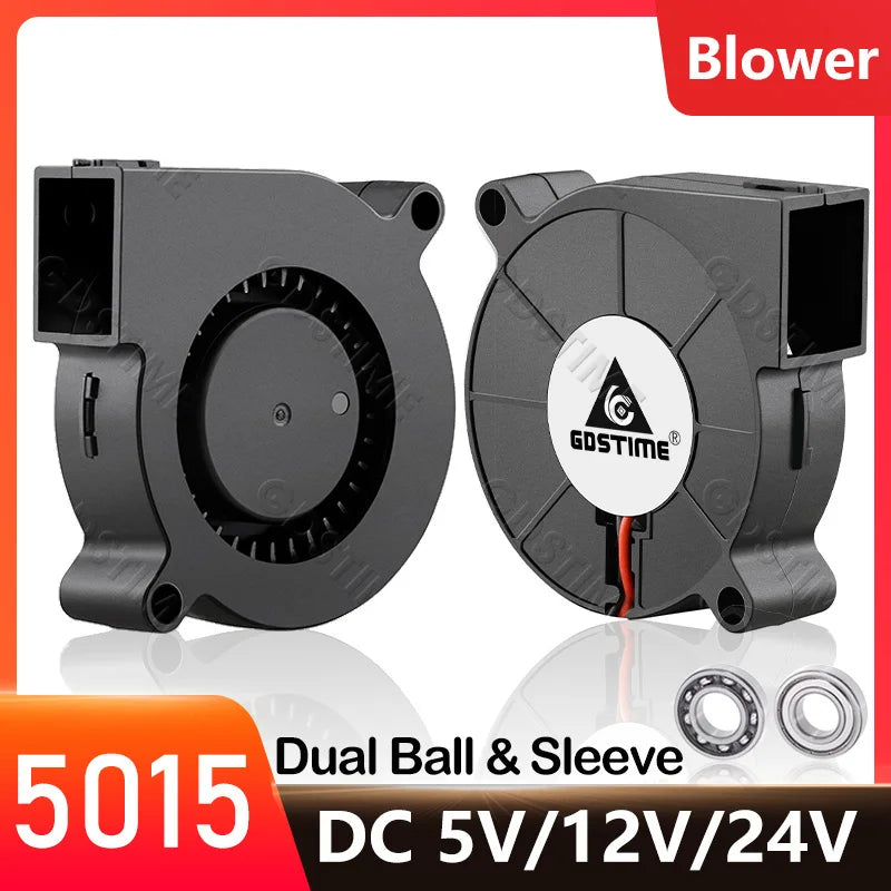 FanzyMarket 50mm brushless dual-ball bearing cooling fan with USB and 2-pin connectors, suitable for 3D printers and electronics.