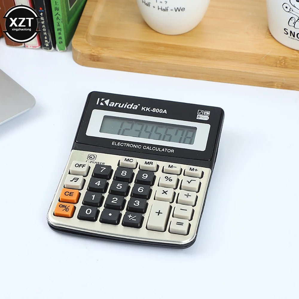 FanzyMarket compact 10-digit portable financial calculator with audible keys, black and silver desktop design, battery powered.