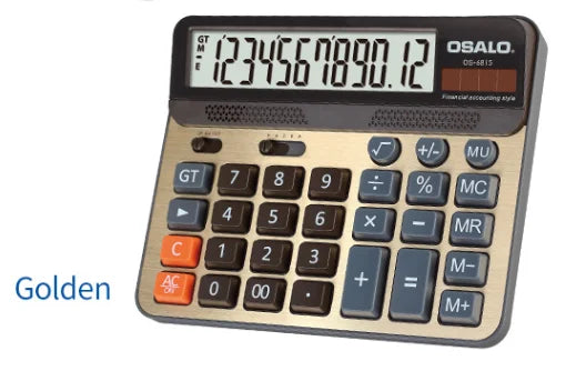 FanzyMarket solar dual-power 12-digit ABS calculator for office, finance, and students, with a yellow design and large digital display.