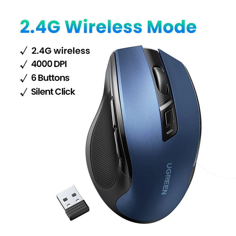 FanzyMarket wireless Bluetooth 5.0 ergonomic mouse with silent buttons, 4000 DPI, dual mode for laptop, MacBook, tablet, and PC.