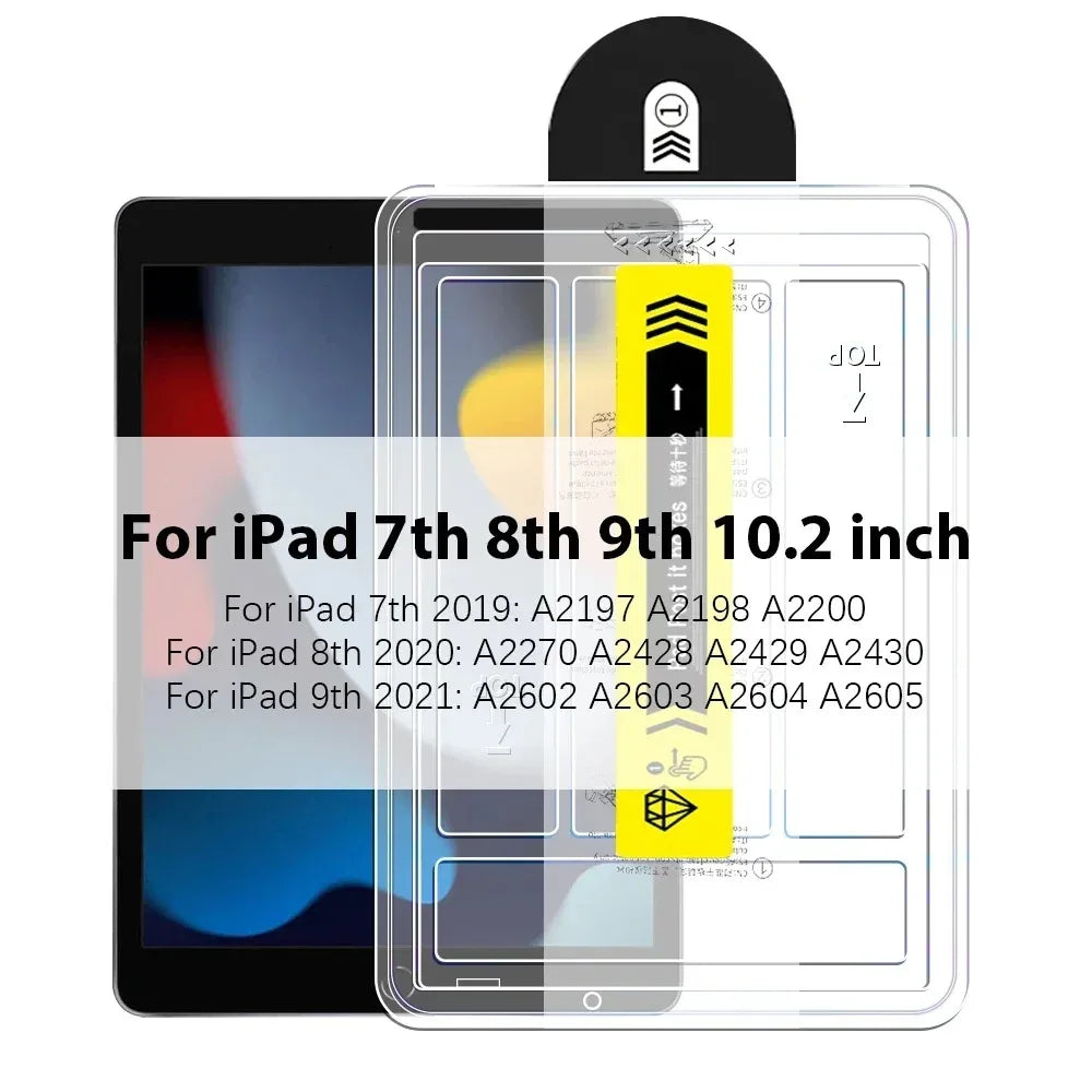 FanzyMarket tempered glass screen protector for iPad Pro 12.9, iPad Pro 11, iPad Air, and iPad Mini, showing a clear, protective overlay.