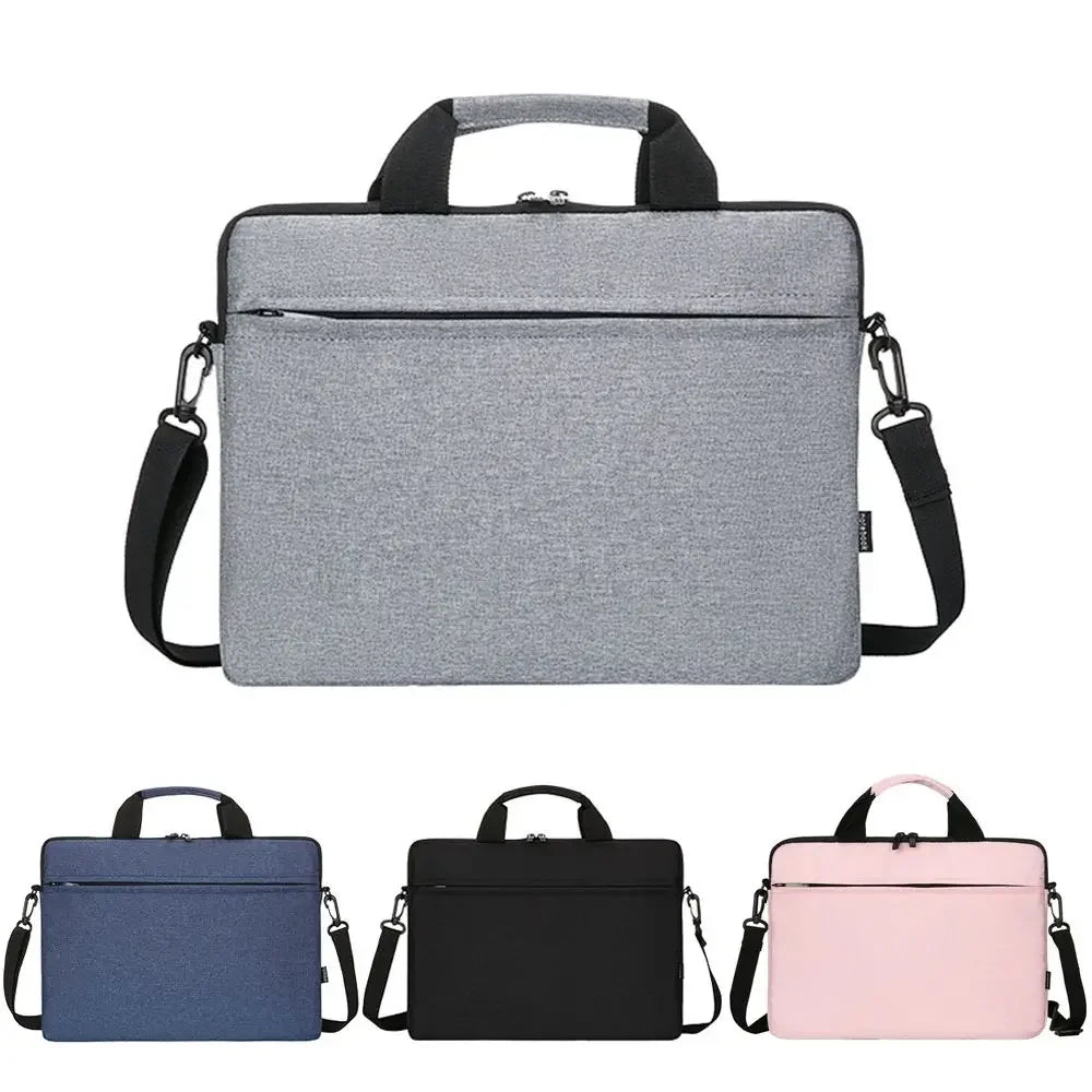 Grey padded water-resistant laptop sleeve for 13-15.6 inch laptops with shoulder strap, designed for office and tech accessories.
