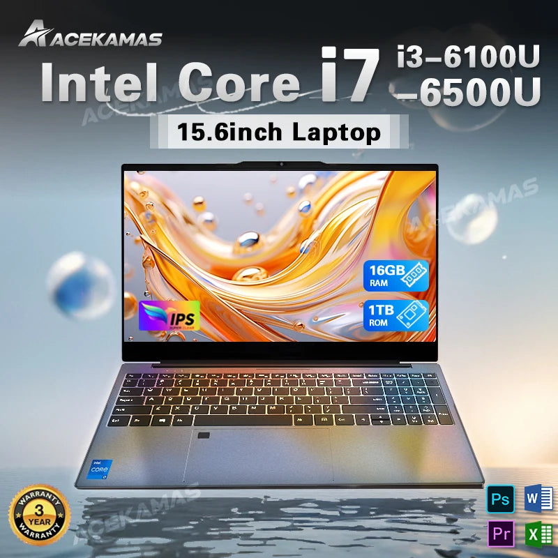 FanzyMarket 15.6-inch FHD laptop with Intel Core i7/i3, 16GB RAM, 1TB SSD, backlit keyboard, fingerprint reader, Windows 11 Pro.