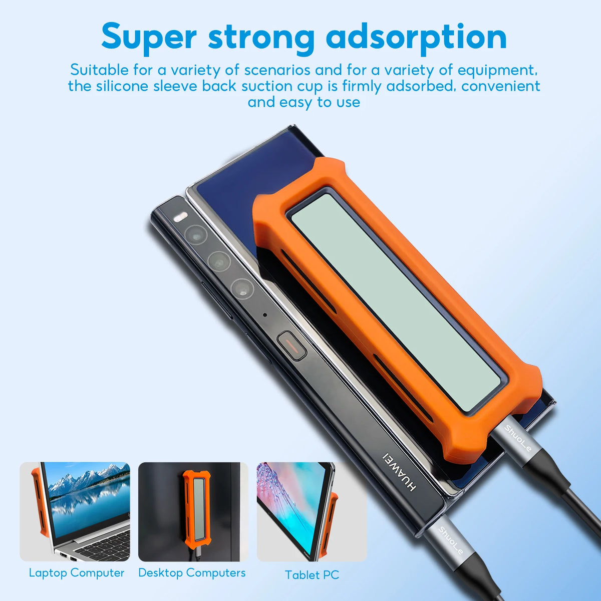 Orange FanzyMarket portable M.2 NVMe SSD enclosure with health display, USB 3.2 Gen 2, 10Gbps transfer speed, for laptops and tablets.