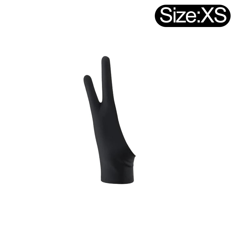 Black two-finger artist drawing glove for tablets and iPads, touchscreen-friendly, ambidextrous, anti-fouling, ideal for digital artists.