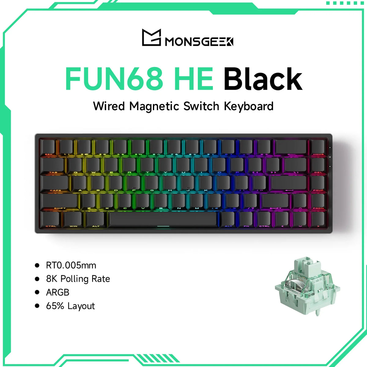 Magnetic Switch 60% & 65% Mechanical Gaming Keyboard - Rapid Trigger RT, 8K Polling, Hot-Swappable, RGB, Tri-Mode USB-C/BT/2.4G