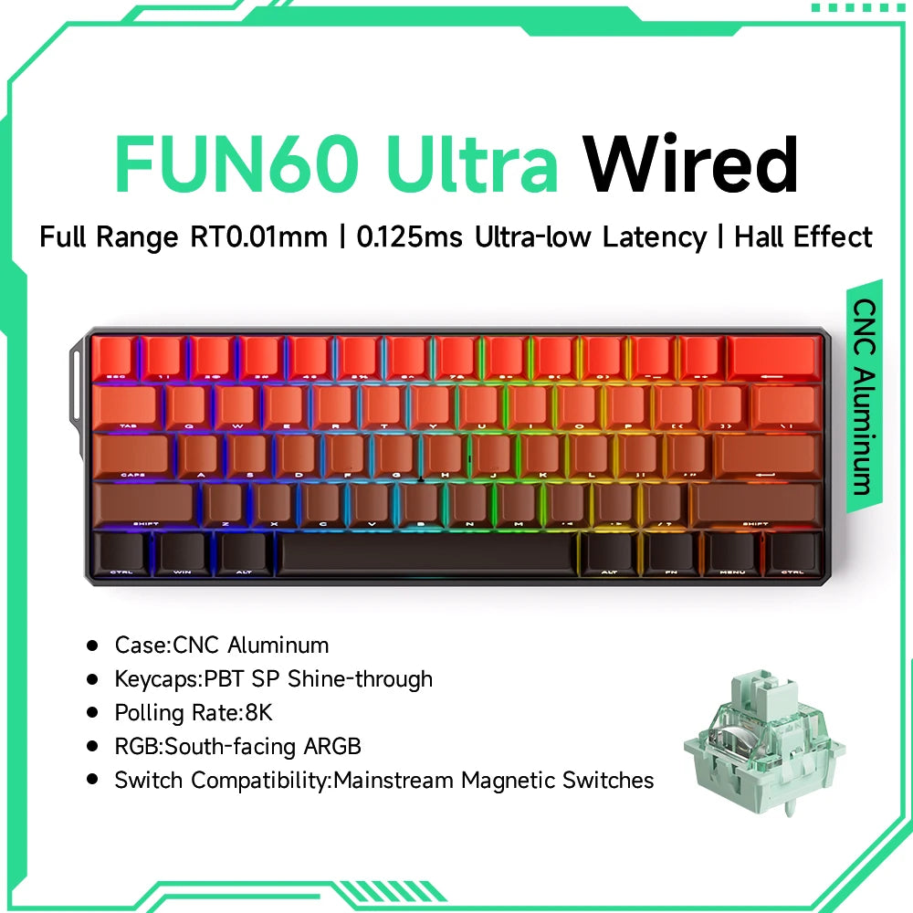 FanzyMarket 60% hot-swappable mechanical keyboard with ARGB lighting, PBT doubleshot keycaps, and tri-mode USB-C, Bluetooth 5.0, 2.4GHz