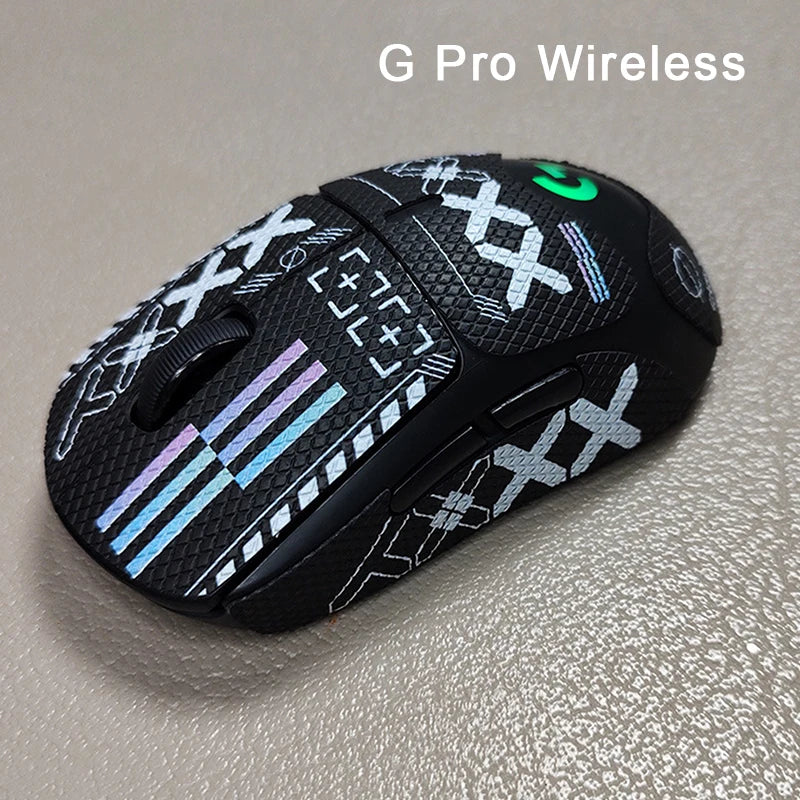 FanzyMarket anti-slip mouse grip tape on wireless gaming mouse, ultra-thin sweat-wicking full-body skate sticker for improved grip.