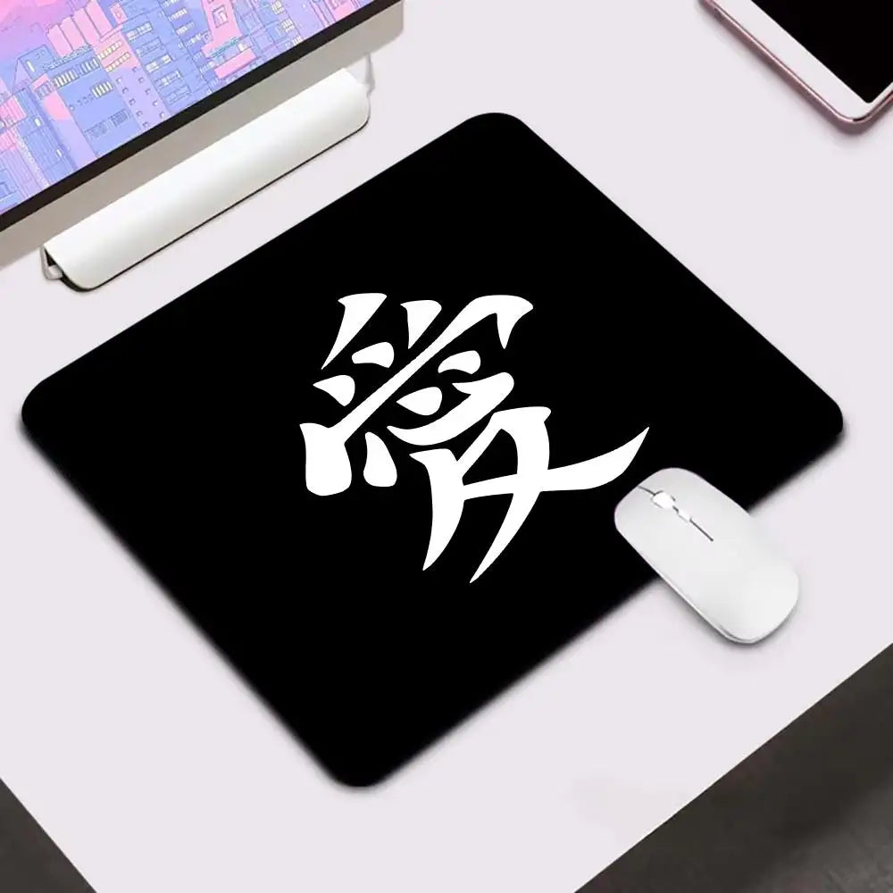 FanzyMarket gaming mouse pad with locking edge, love calligraphy design, microfiber surface, and non-slip rubber base for smooth gaming.