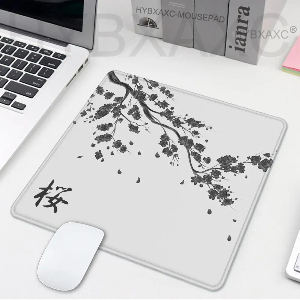 FanzyMarket Cherry Blossom Sakura gaming mouse pad with stitched edges, non-slip surface, 45x40 cm, ideal for office and tech setups.