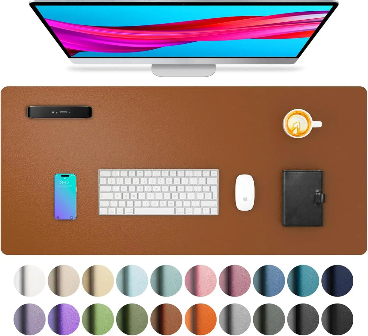 Lavender large waterproof PU leather desk mat by FanzyMarket, ideal for office and home keyboard, mouse, and writing activities.
