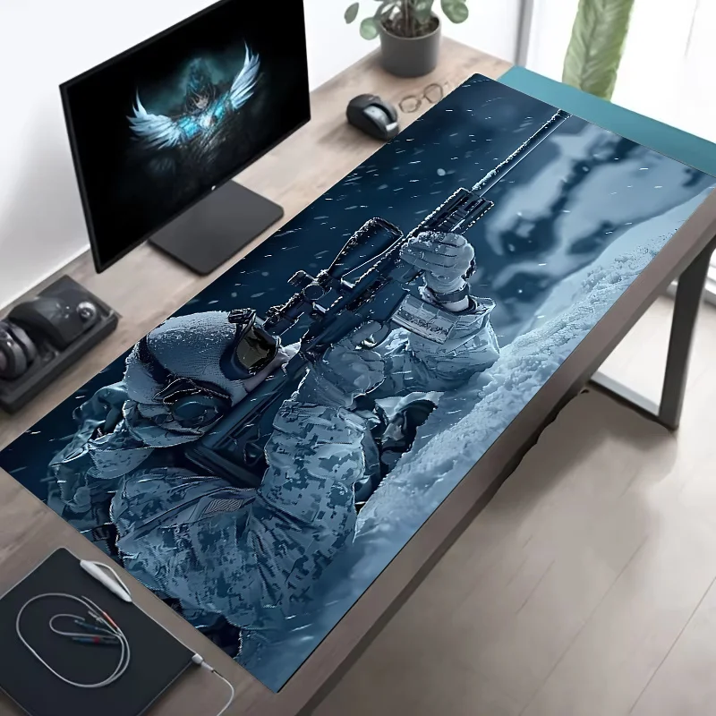 FanzyMarket XXL tactical soldier mouse pad with stitched edges, non-slip surface, ideal for gaming and office desk setups.