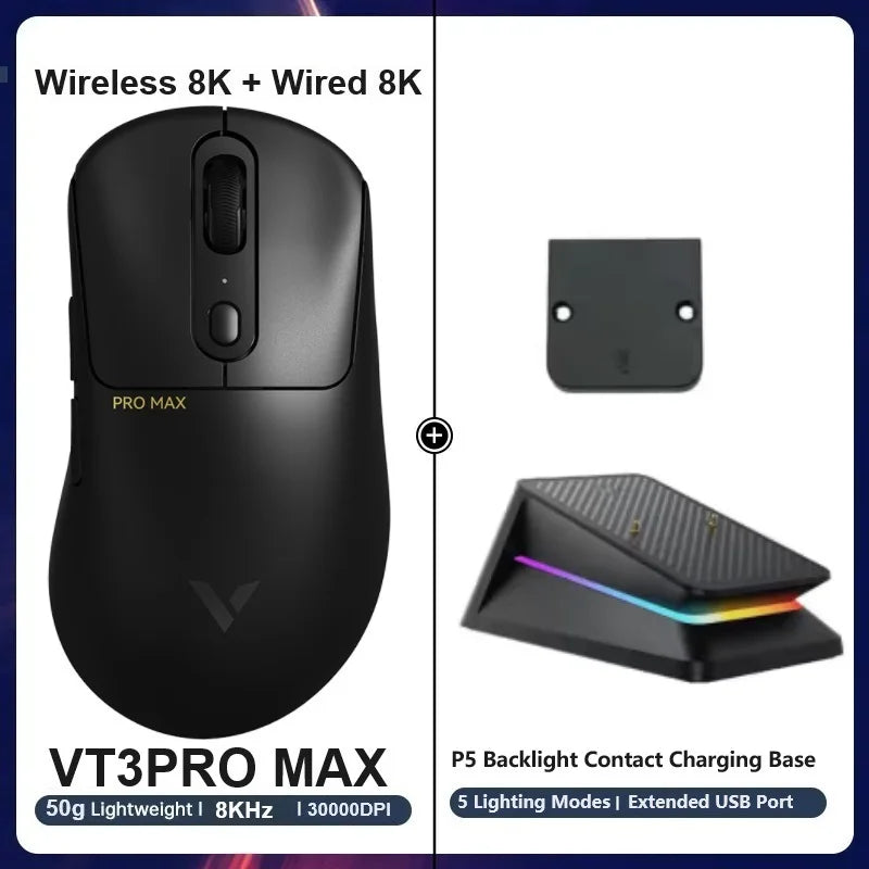 FanzyMarket wireless gaming mouse, ultra-light 59g, 26,000 DPI, 9 programmable buttons, optical sensor, black color.