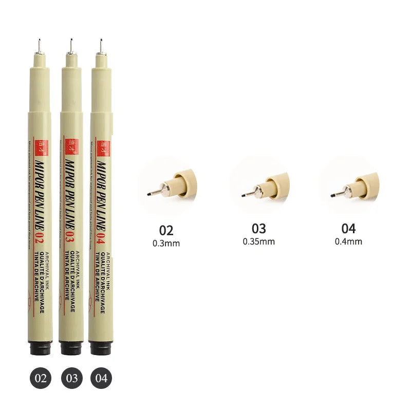 12-pack FanzyMarket pigment liner ink pens with needle and hook tips for manga drawing, sketching, and illustration.