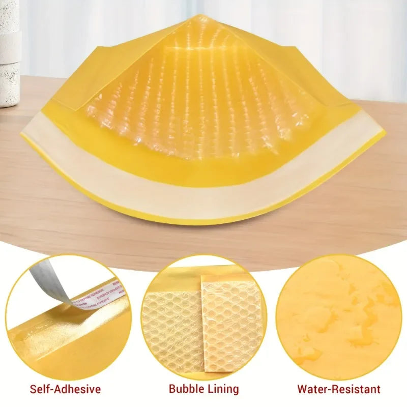 FanzyMarket yellow kraft paper bubble mailers, waterproof padded envelopes with self-seal, available in multiple sizes, pack of 50.