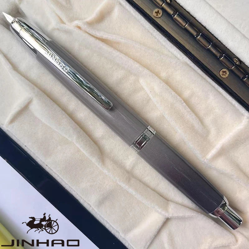FanzyMarket black and white push-button retractable fountain pen with metal body, clip, converter, and EF/F 0.5mm nib.