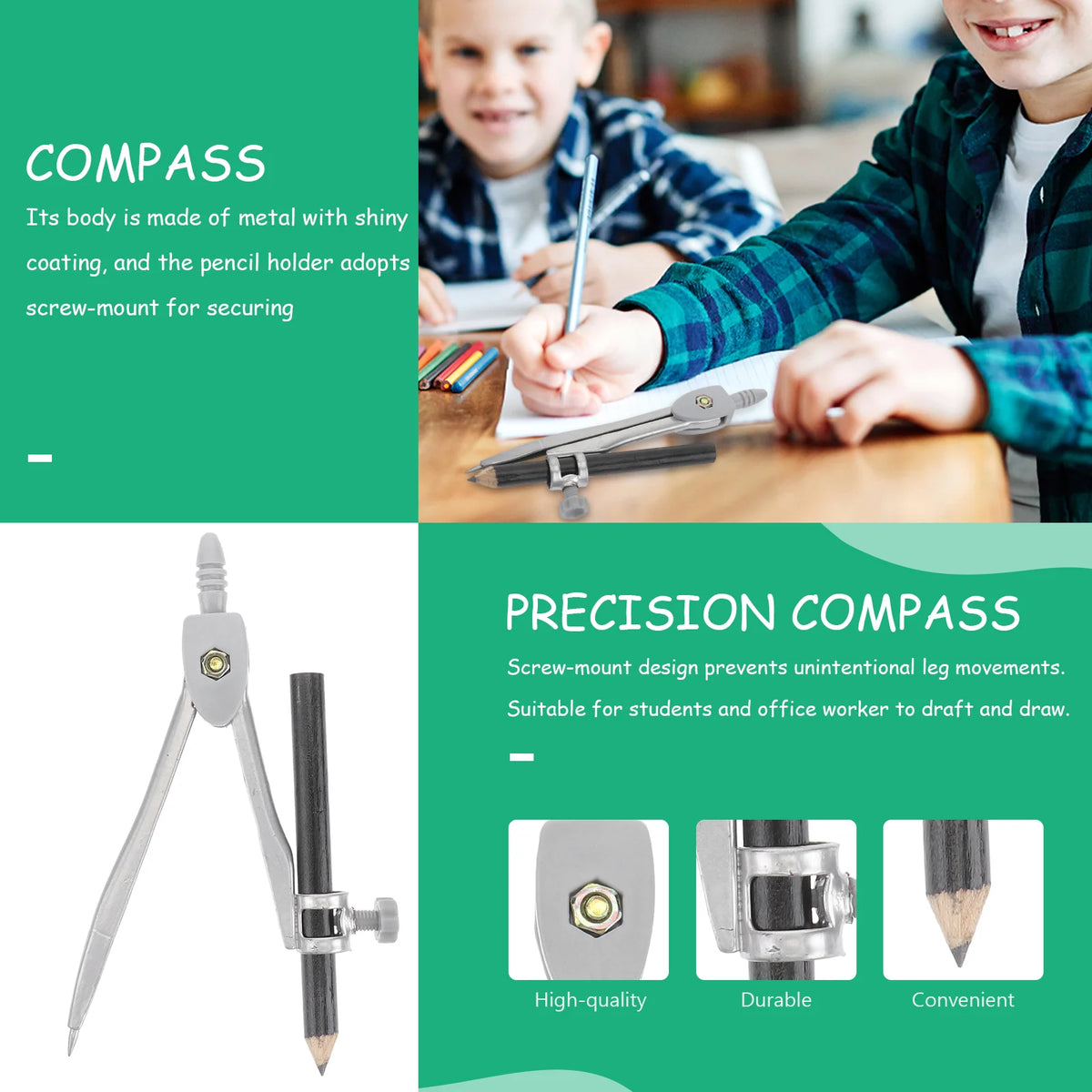 FanzyMarket metal drafting compass with pencil and case, ideal for geometry drawing, students, and artists.
