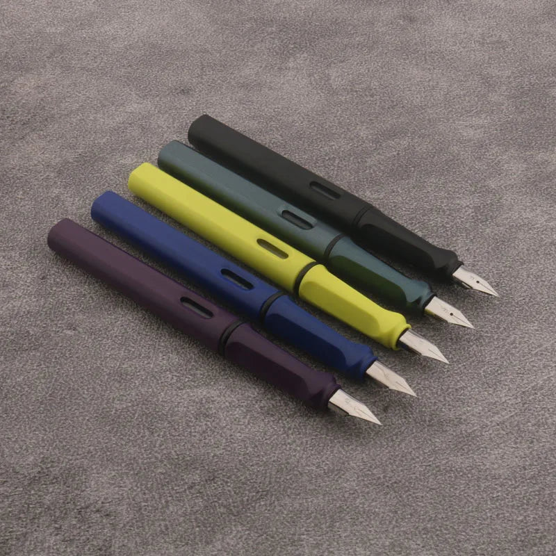 FanzyMarket matte purple fountain pen with plastic body, stainless steel EF nib, 0.38mm fine tip, ideal for school and office use.
