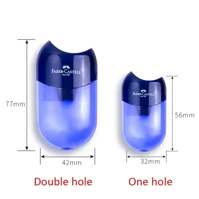 FanzyMarket transparent pencil sharpener with double and single holes, ideal for kids and students, in red color.