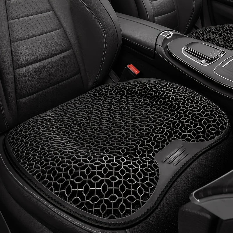FanzyMarket gel honeycomb seat cushion for office and car, breathable, ergonomic, machine washable, gray polyester, 48x43x3 cm.