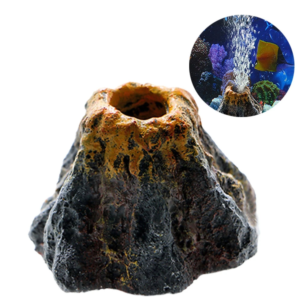 FanzyMarket volcano-shaped air stone aquarium decoration with bubble rock oxygen diffuser plate for fish tank.