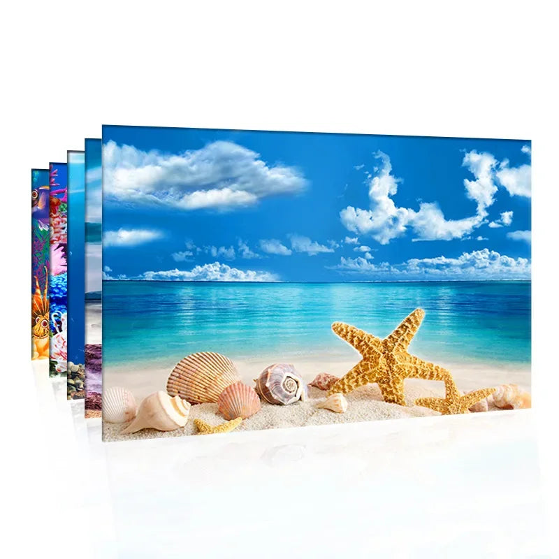 3D double-sided waterproof aquarium background sticker with ocean plants for fish tanks, featuring vibrant aquatic scenery.