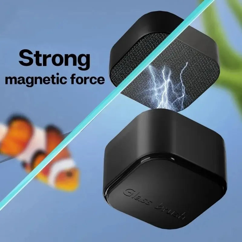 FanzyMarket mini square magnetic aquarium glass cleaner with scratch-resistant brush for small fish tanks, suitable for cleaning tank glass.