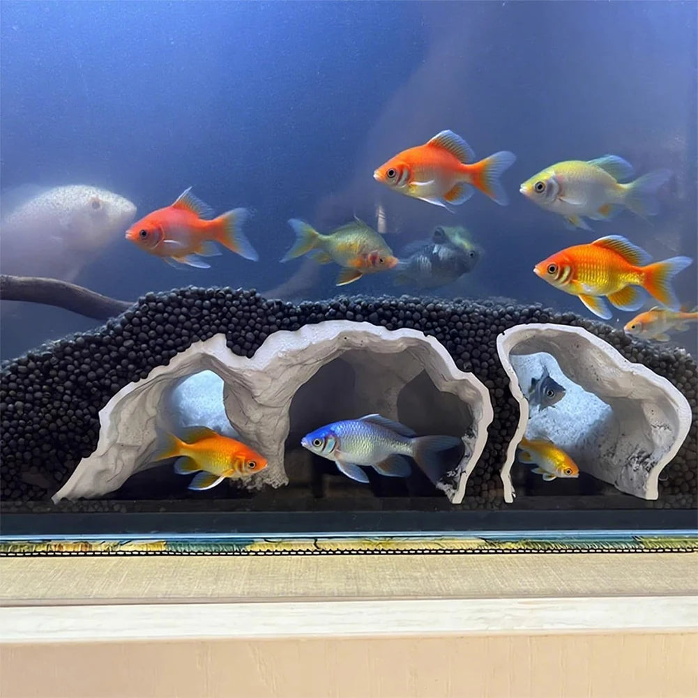 Light brown 3D printed aquarium cave hideout by FanzyMarket, suitable for small and medium fish tanks as a tunnel shelter.