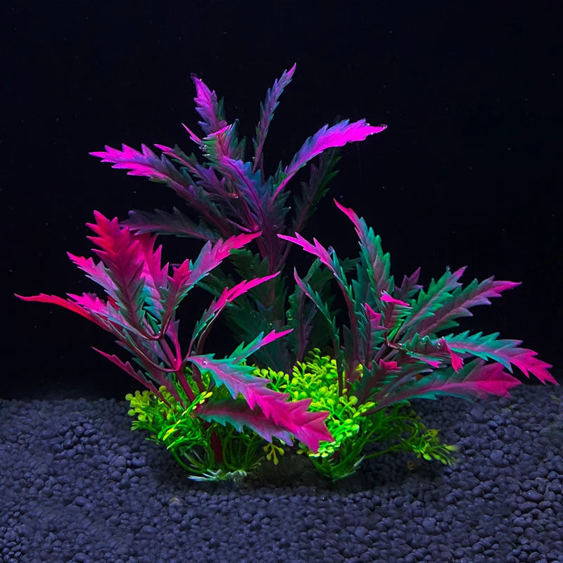FanzyMarket artificial aquarium plants with green plastic shrubs and resin base, ideal fish tank decoration for freshwater aquariums.