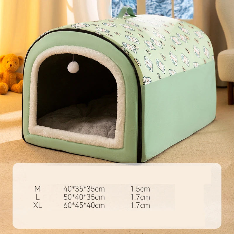 FanzyMarket self-warming pet bed in cozy cave design for small to medium cats and dogs, ideal for indoor sleeping and comfort.
