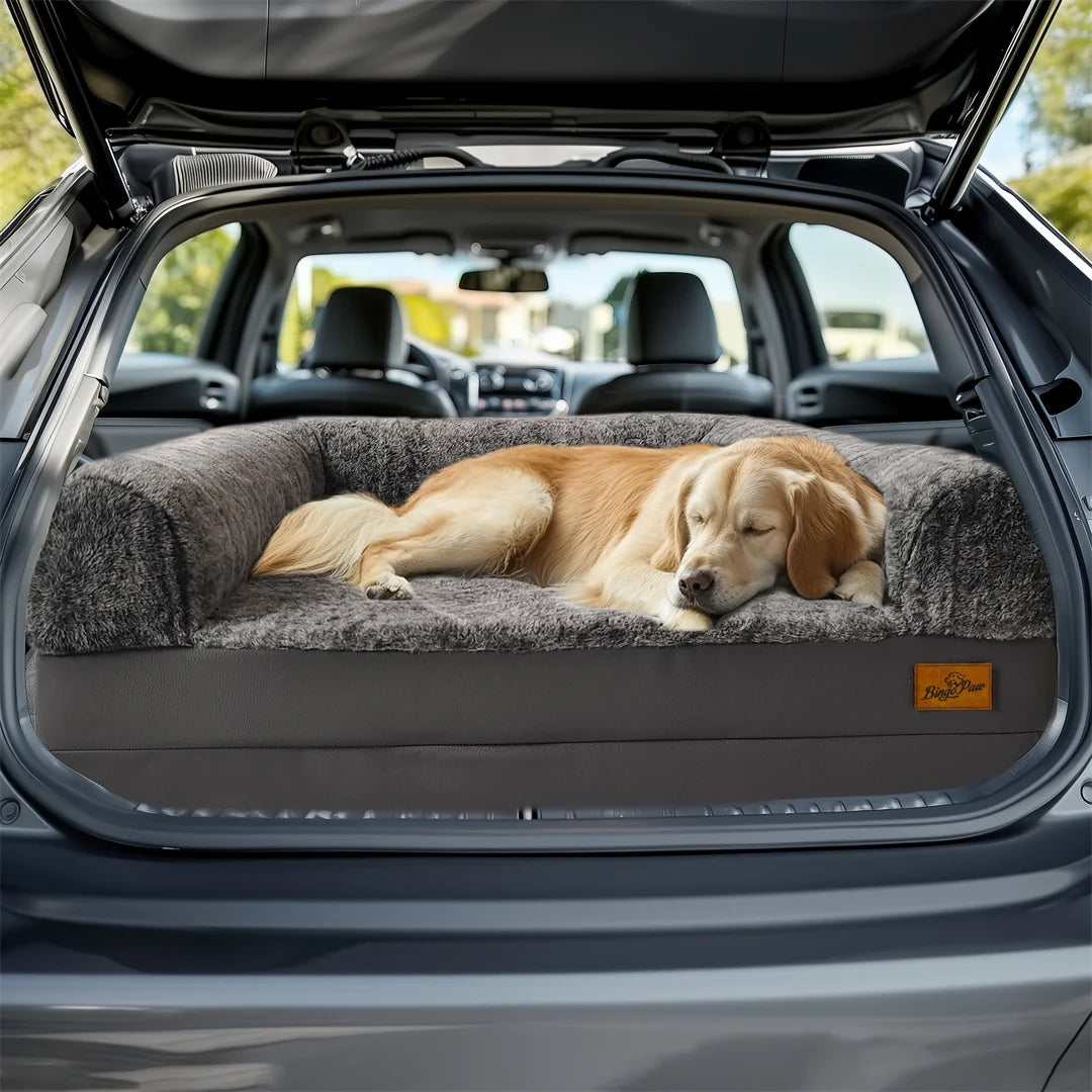 FanzyMarket giant 180cm foldable orthopedic plush dog bed with removable cover and bolster for large pets.