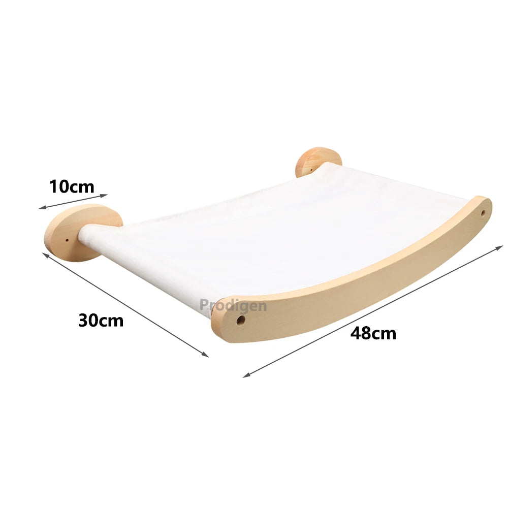 Wall-mounted FanzyMarket cat climbing shelves with steps, scratching post, and hideaway bed for feline play and rest.
