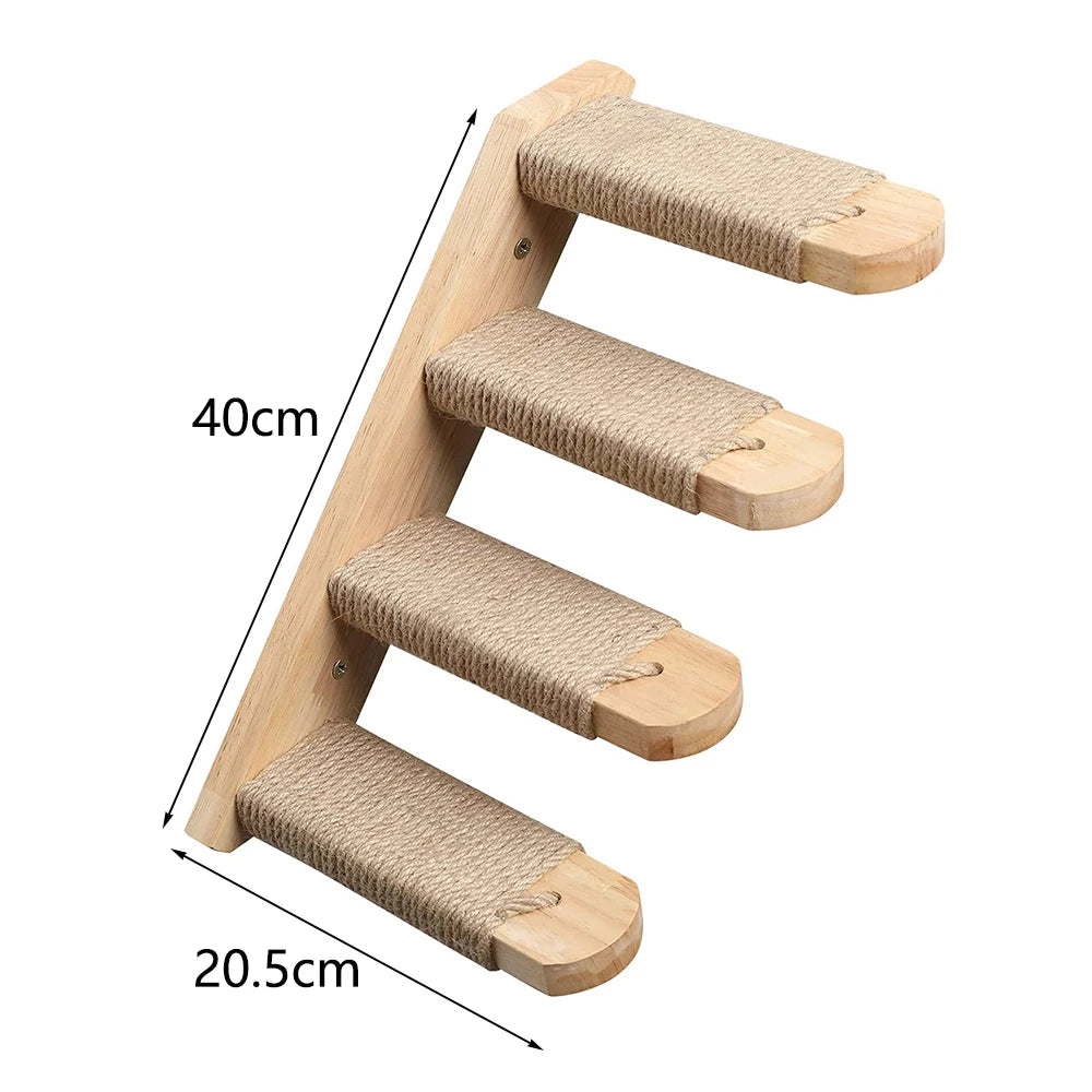Wall-mounted FanzyMarket cat climbing shelves with steps, scratching post, and hideaway bed for feline play and rest.