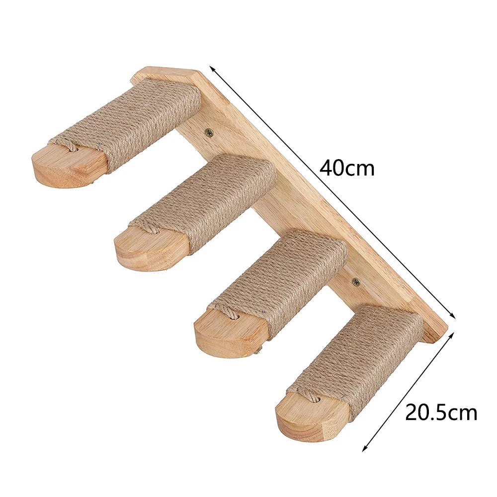 Wall-mounted FanzyMarket cat climbing shelves with steps, scratching post, and cozy hideaway bed for feline play and rest.