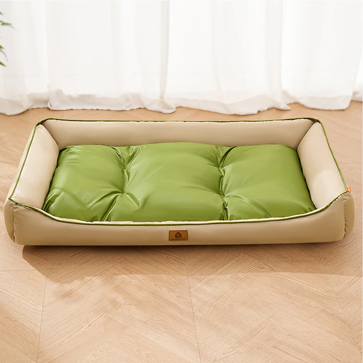 Large waterproof cooling pet bed for dogs and cats, with removable washable cover and non-slip bottom, ideal for all seasons.