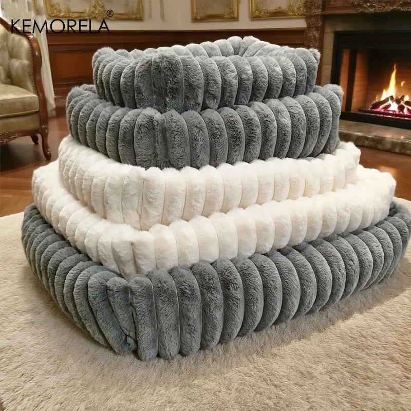 FanzyMarket orthopedic plush dog bed with high-resilience support mattress, ideal for small to medium dogs, all-season fluffy pet bed.