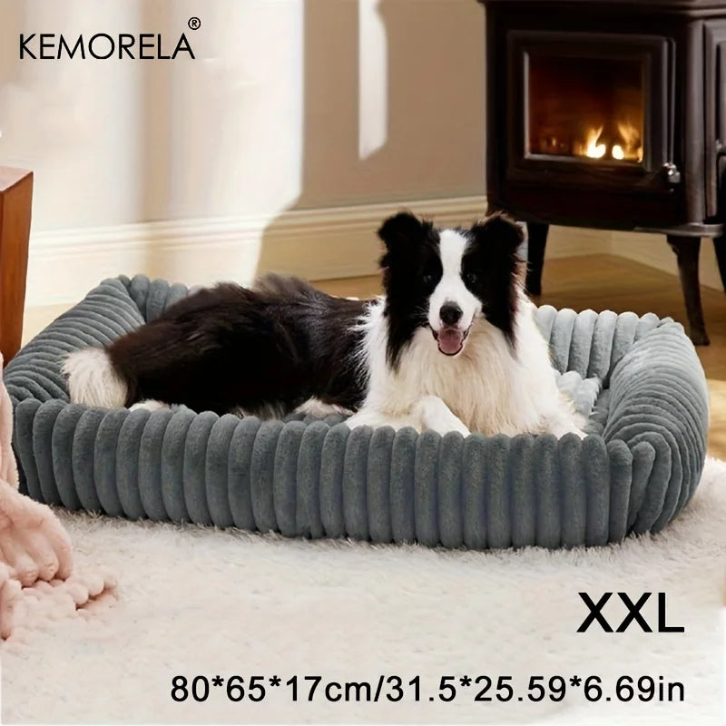 FanzyMarket orthopedic plush dog bed with high-resilience support, small to medium size, all-season fluffy pet bedding for bedrooms.