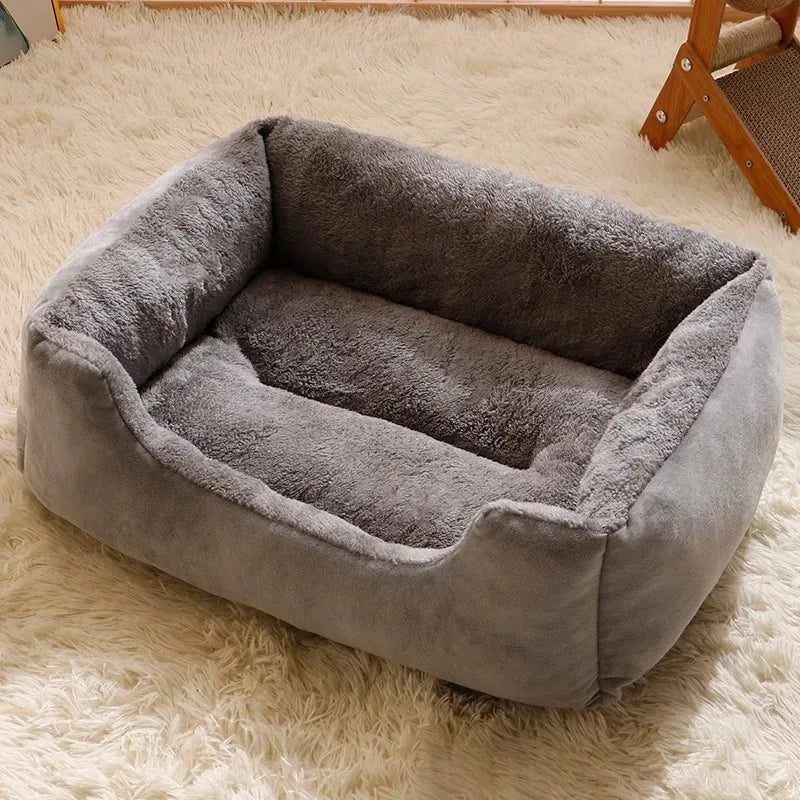 FanzyMarket plush green pet bed for cats and small dogs, cozy winter cushion with soft fabric and raised edges.