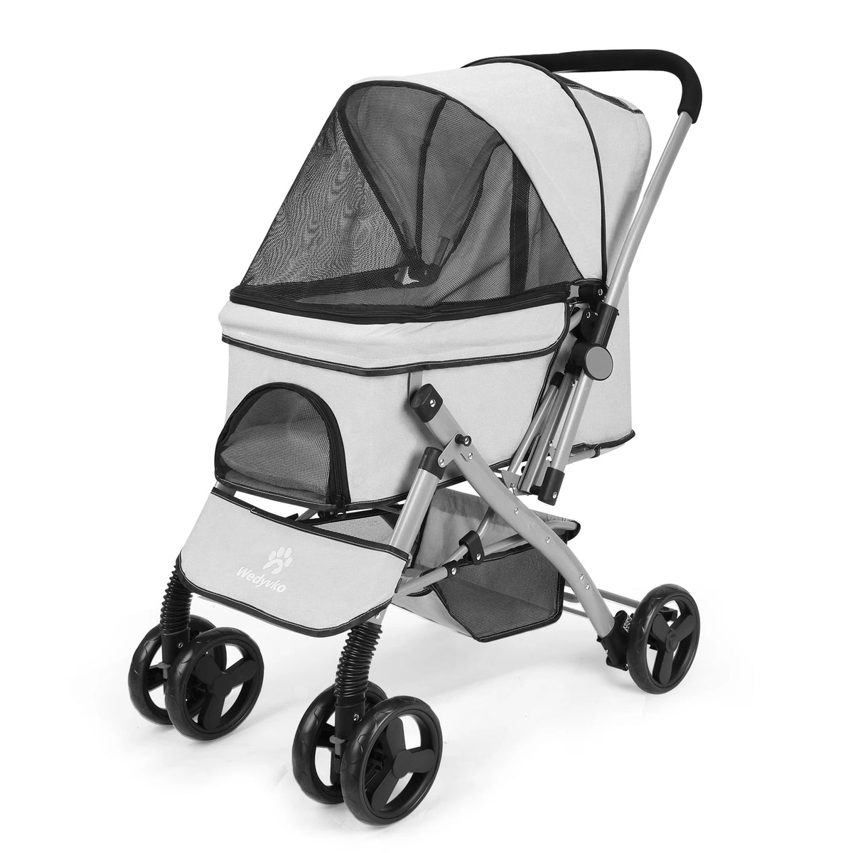 FanzyMarket foldable pet stroller for cats and dogs with shock-absorbing travel carrier, khaki color, easy to assemble, dirt-resistant.